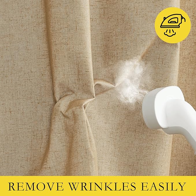 NICETOWN 100% Absolutely Blackout Linen Curtains with Thermal Insulated White Liner, Camel, W42 x L72, 2 Panels, Long Curtains 72 inch Length for Patio Door, Doorway, Office, Overnight Shiftworker