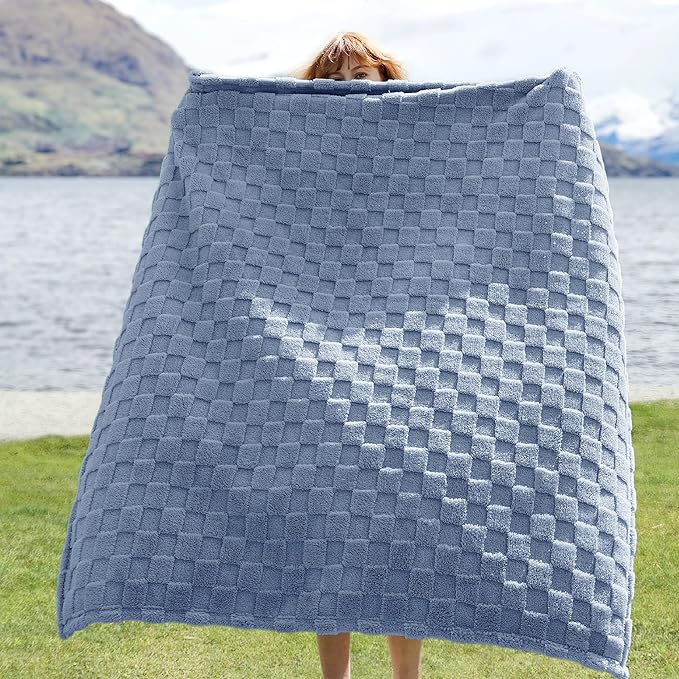 Bedsure GentleSoft Ashley Blue Throw Blanket for Couch - Checkered Fleece Blankets Gifts for Kids Girls, Cute Soft Cozy Throw for Bedroom Home Decor Gifts, 50x60 Inches