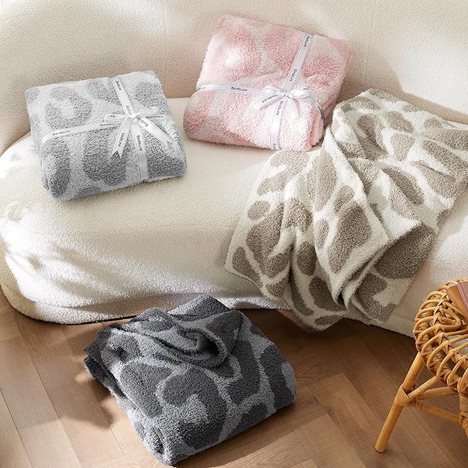 Bedsure Pink Leopard Throw Blanket, Pink Knit Plush Throw Blanket, Gift for Girlfriends Women Friends- Super Soft, GentleSoft Cozy & Warm, Breathable & Lightweight for Bed & Sofa, 50x60 Inches