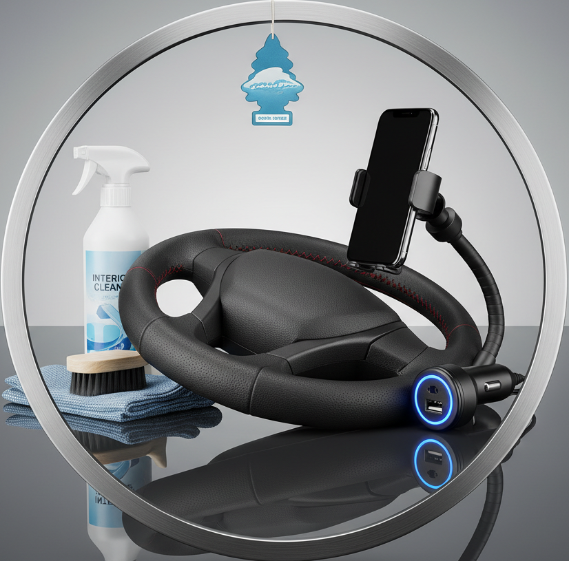 circle photo of car accessories, make it a real photo